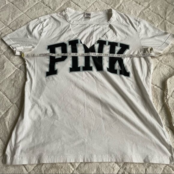 Victoria's Secret PINK | White Logo Cut Out Campus Crew Tee | Size Medium - Picture 11 of 12
